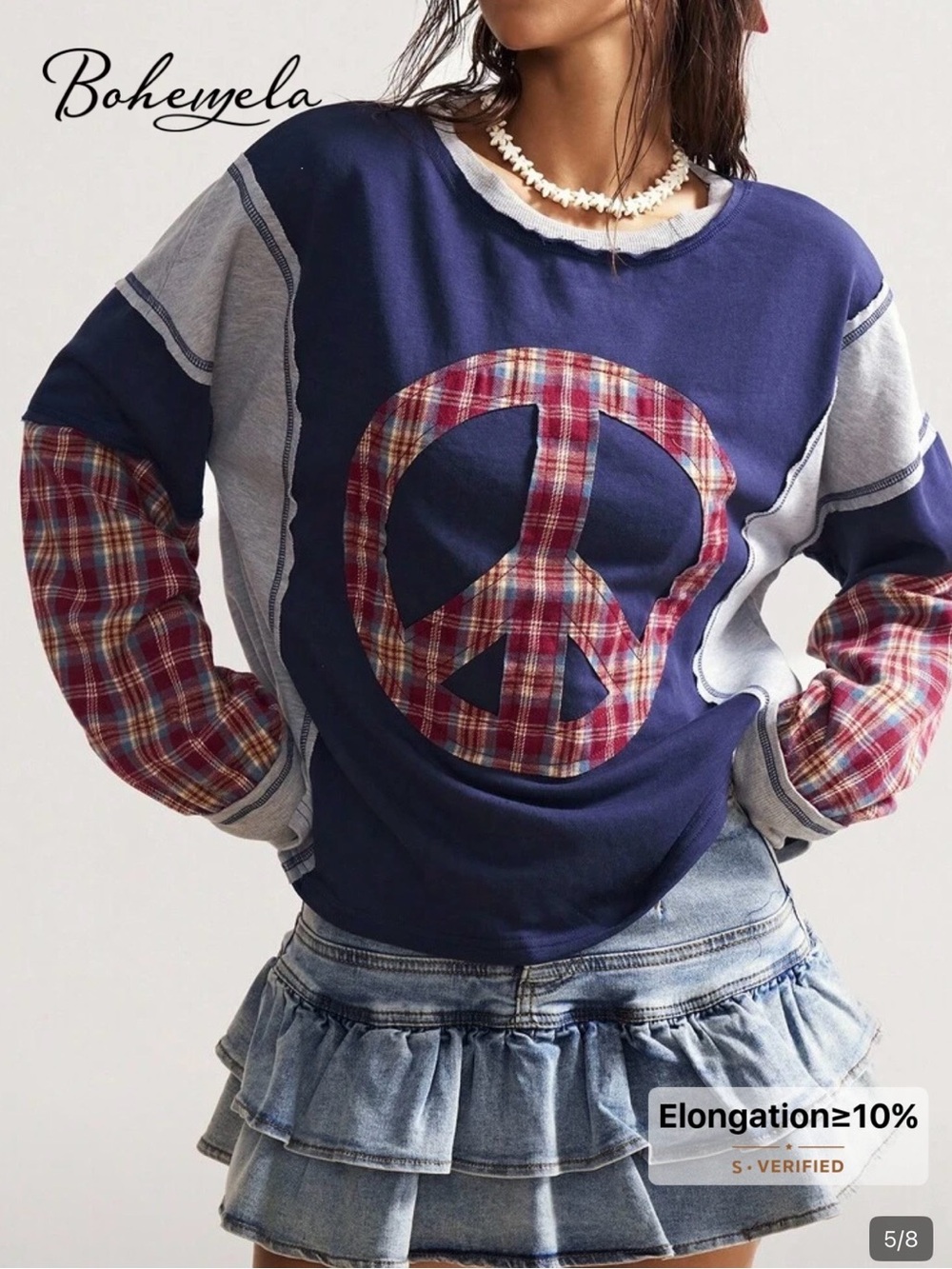 Boheyela Kids Navy Plaid Peace Sign Sweatshirt